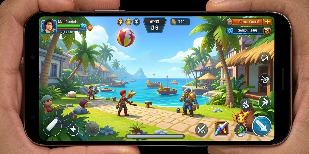 Tangkapan layar utama API33 menunjukkan gameplay yang penuh warna dan menyenangkan.